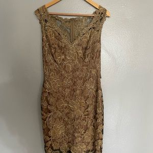 Tadashi Shoji Dress Gold lace black mesh